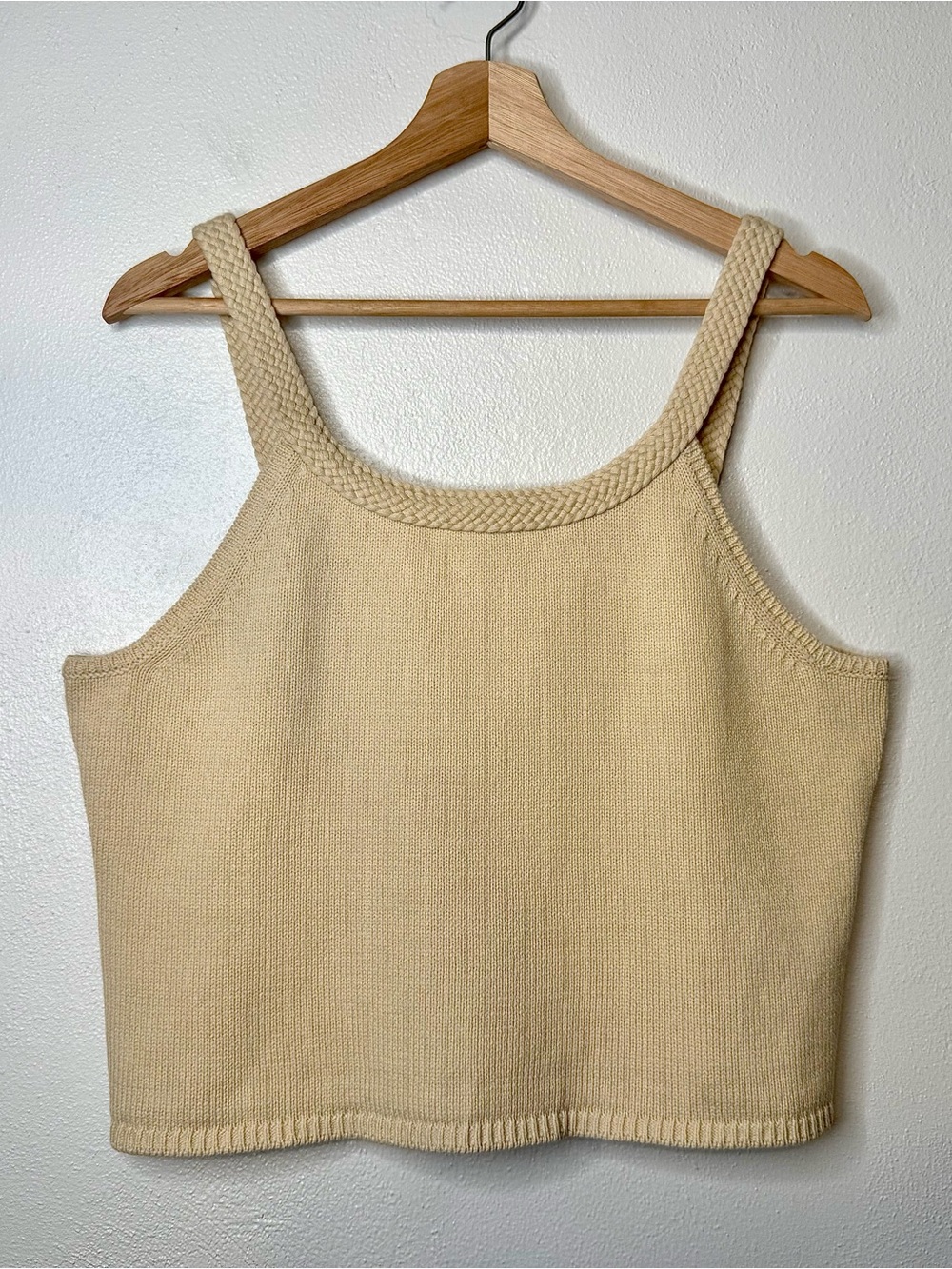 Joie Women's Cream Biege Knit Braided Strap Tank Top Cropped Scoop Neck Size XL